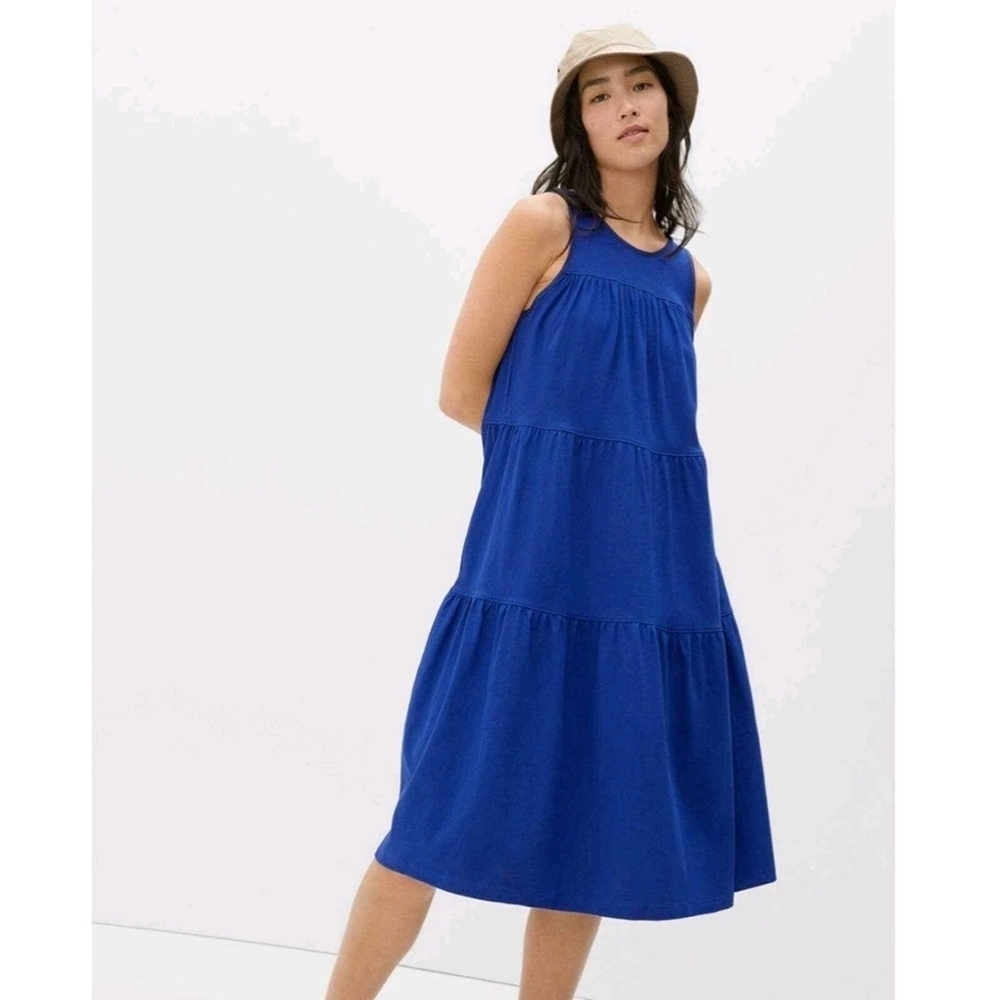 Everlane The Weekend Royal Blue Tiered Midi Dress Cotton Sleeveless Casual Chic